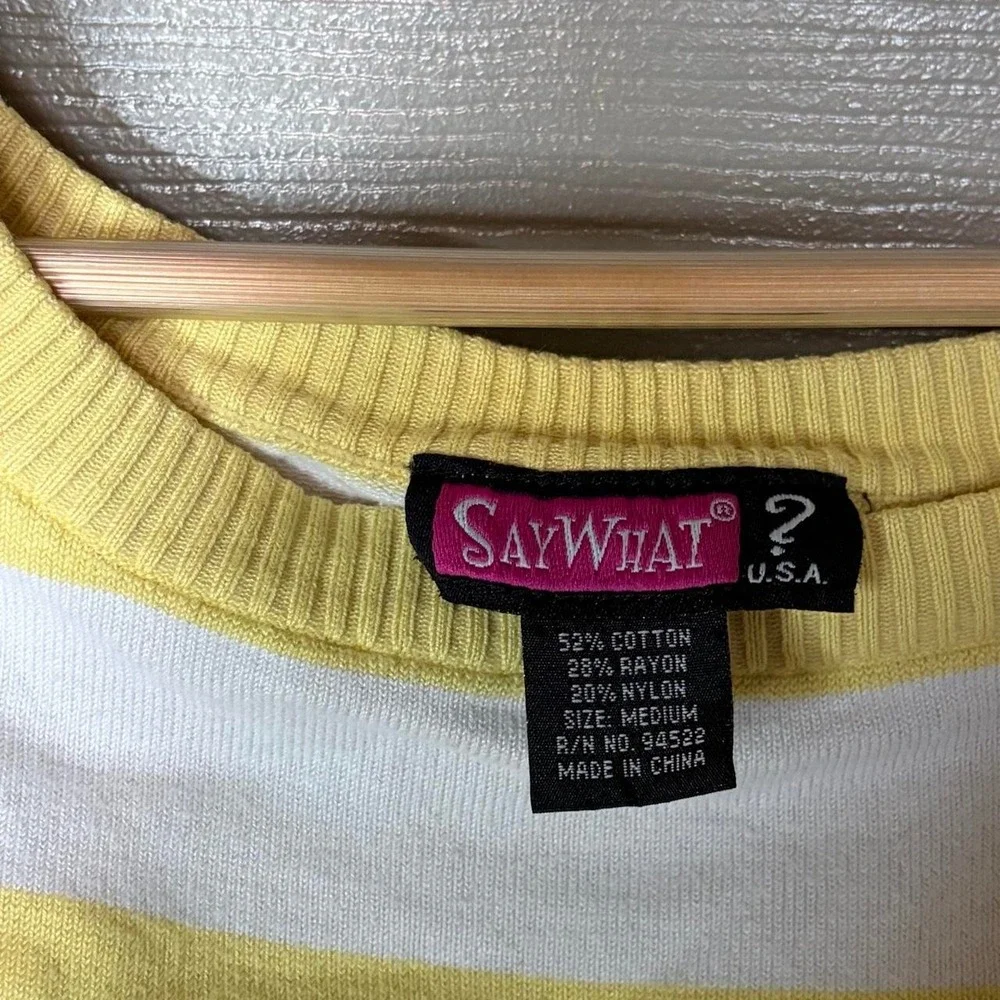 Say What? Women Yellow White Striped Ribbed Scoop Neck Y2K Knit Blouse Size M